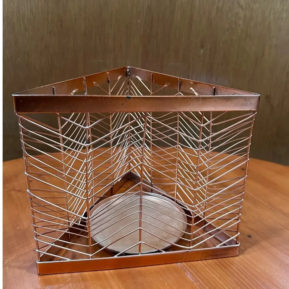 Copper Toned Wire and Glass Candle Holder